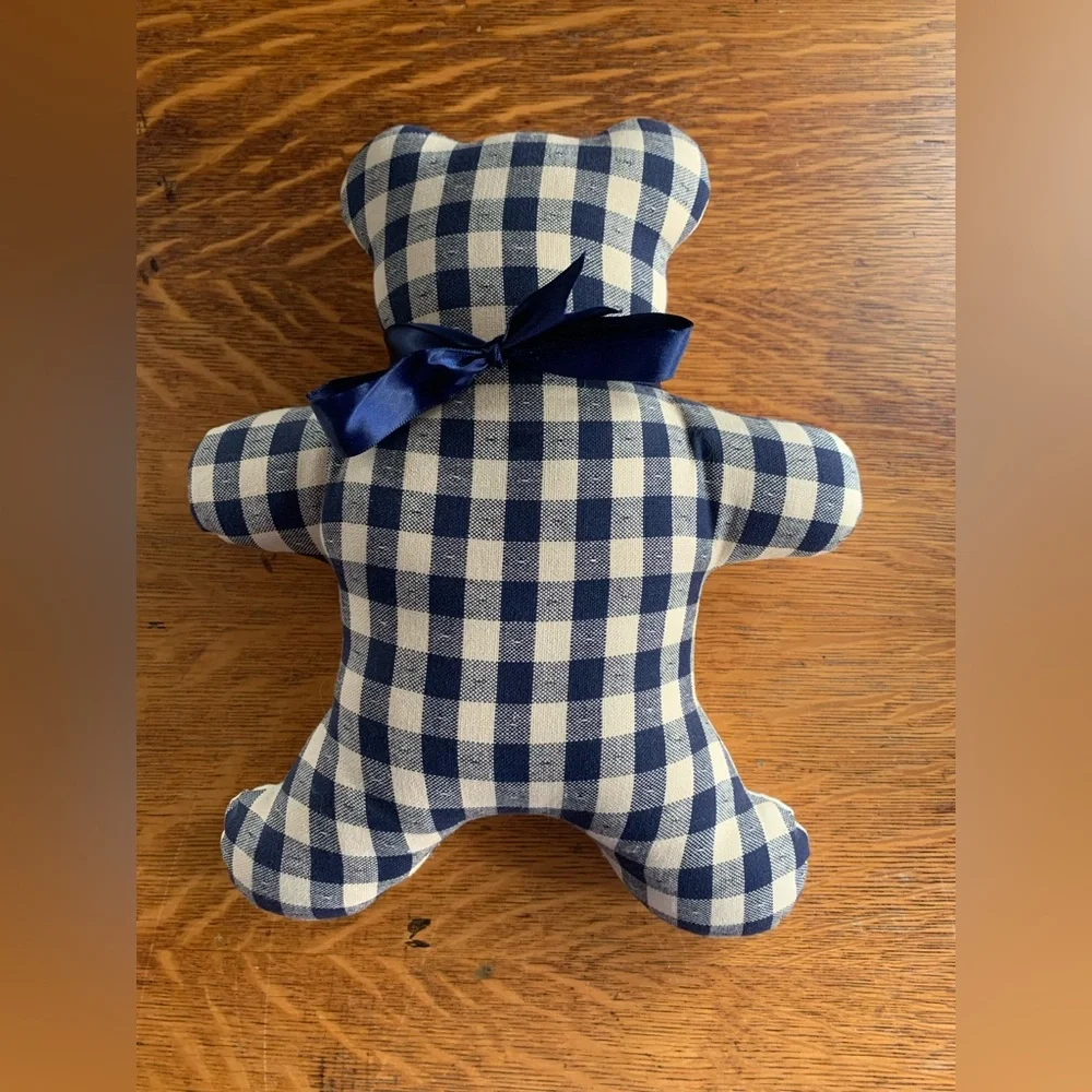 Blue Gingham Bear Pillow Country Primitive 12” Muslin Cottage